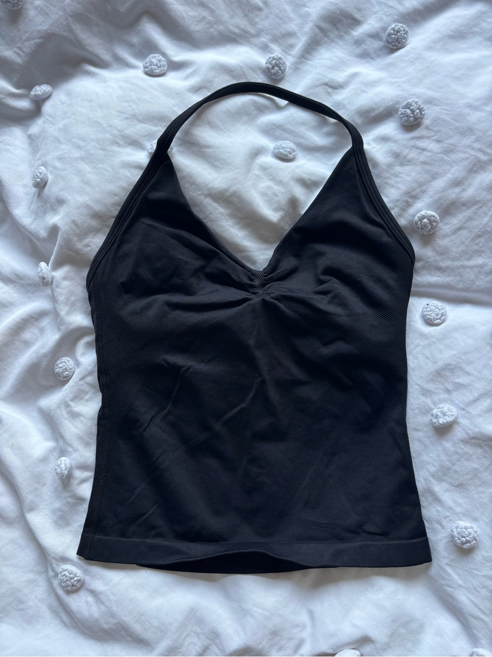 Black Halter Tank Top with V-Neck